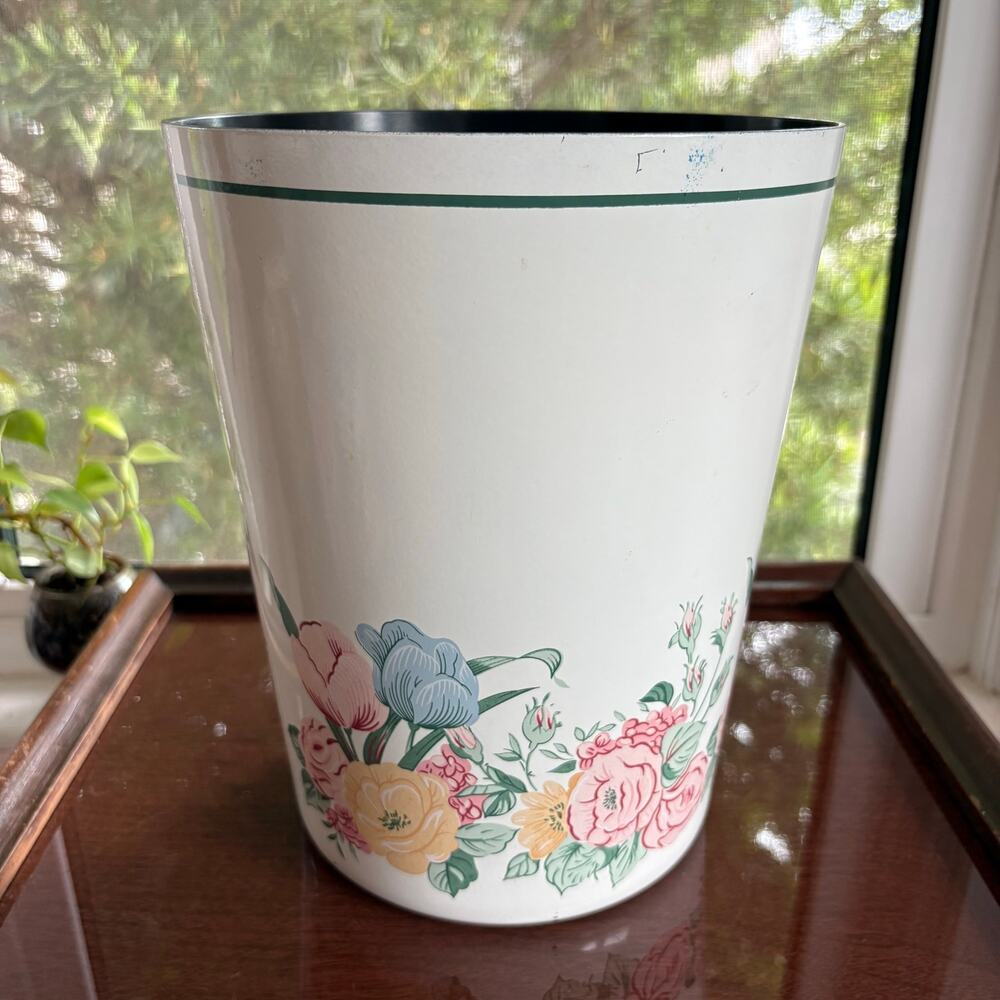 Vintage Andre Richard Floral Wastebasket Trash Can Japan